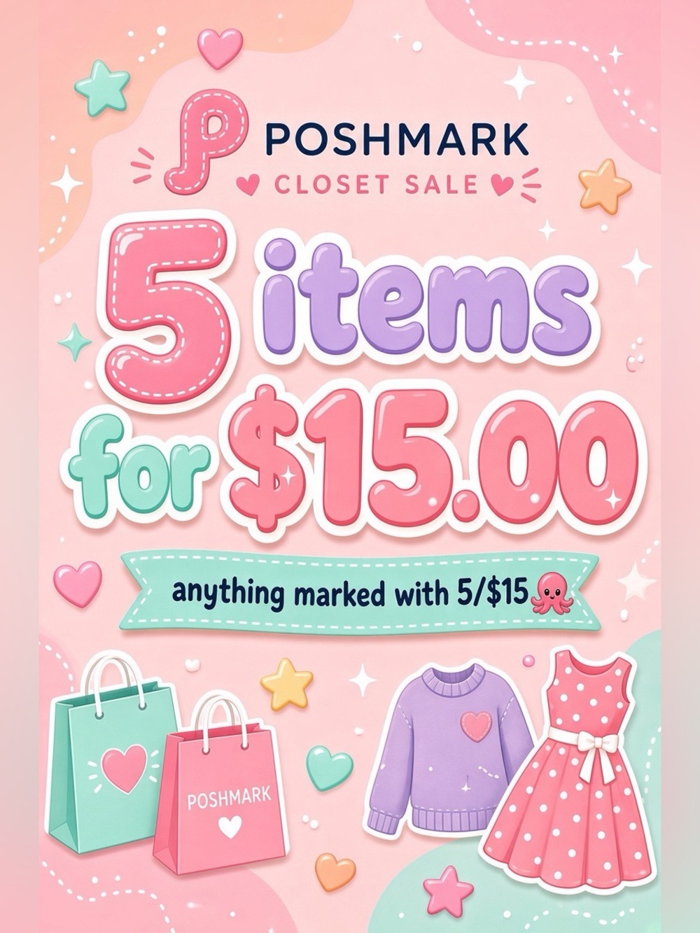 5 Items for $15.00 Sale